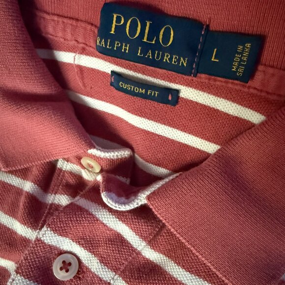 Polo Ralph Lauren Men's Red & Beige Stripes w/ Navy Blue Logo, Large Custom Fit - Picture 3 of 4